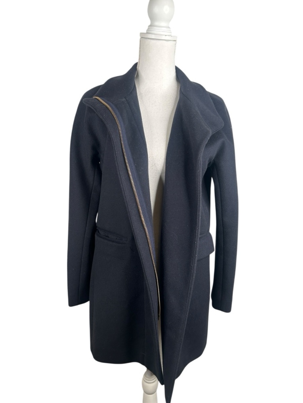 J. Crew 100% Virgin Wool Navy Blue Winter Pea Coat Broken Zipper Jacket Size 4